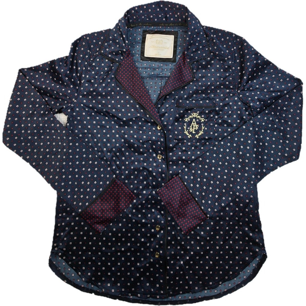 Abercrombie & Fitch Pajama Top Women S Navy Foulard Logo Satin Sleepwear
